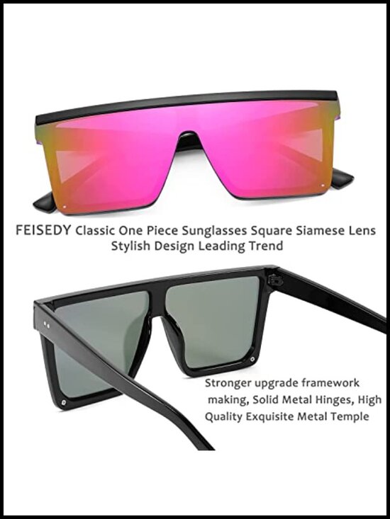 Oversized Square Trendy Visor Sunglasses UV400 Flat Top Shield main image 6